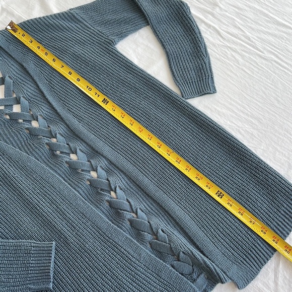 Pink Rose Slate Blue Braided Back Cardigan Sweater Size S - Picture 5 of 9